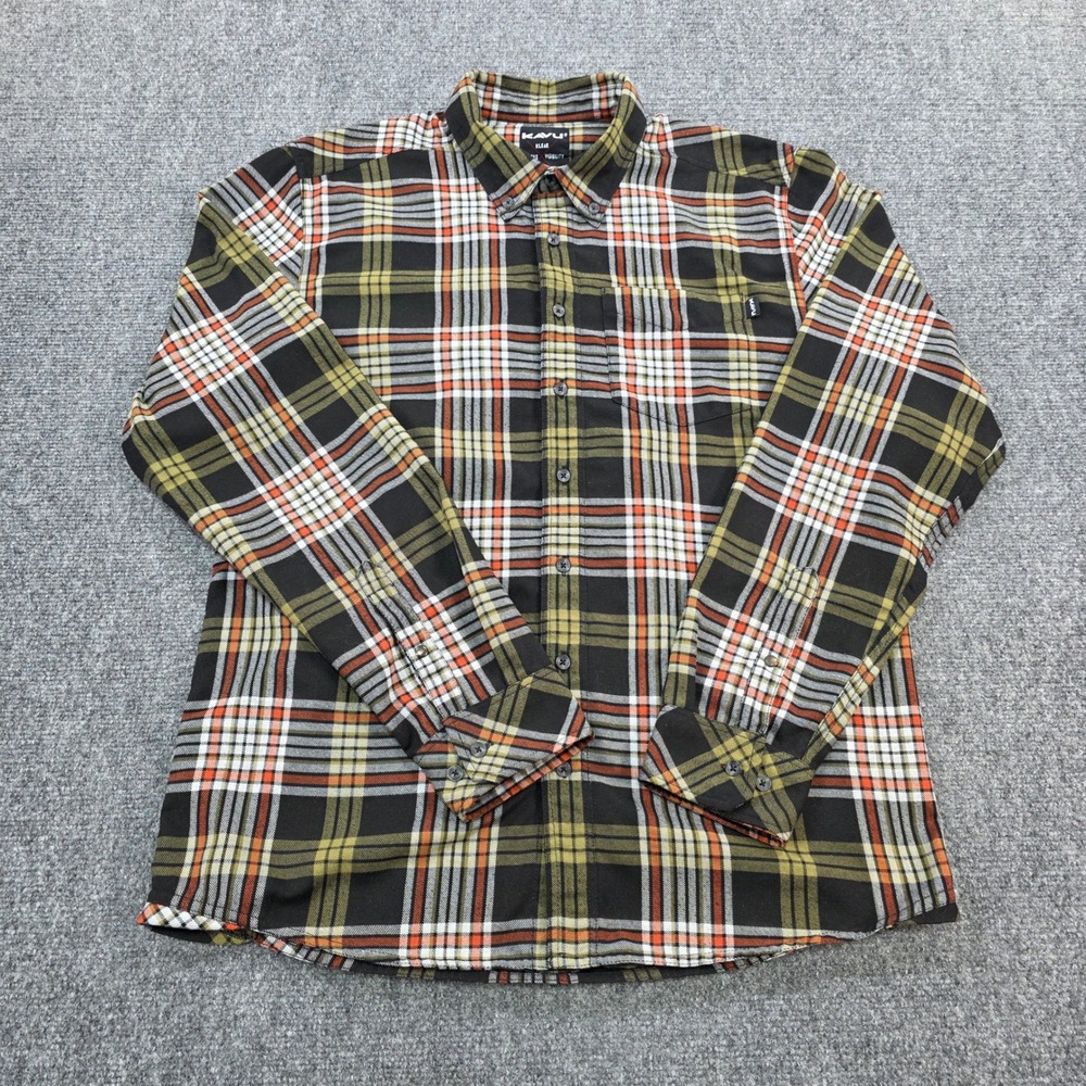KAVU Mens Flannel‎ Button Up Long Sleeve Plaid Shirt Outdoors Klear L
